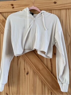 Wild Fable Ivory Ribbed Full Zip Cropped Hoodie Women’s Size XS
